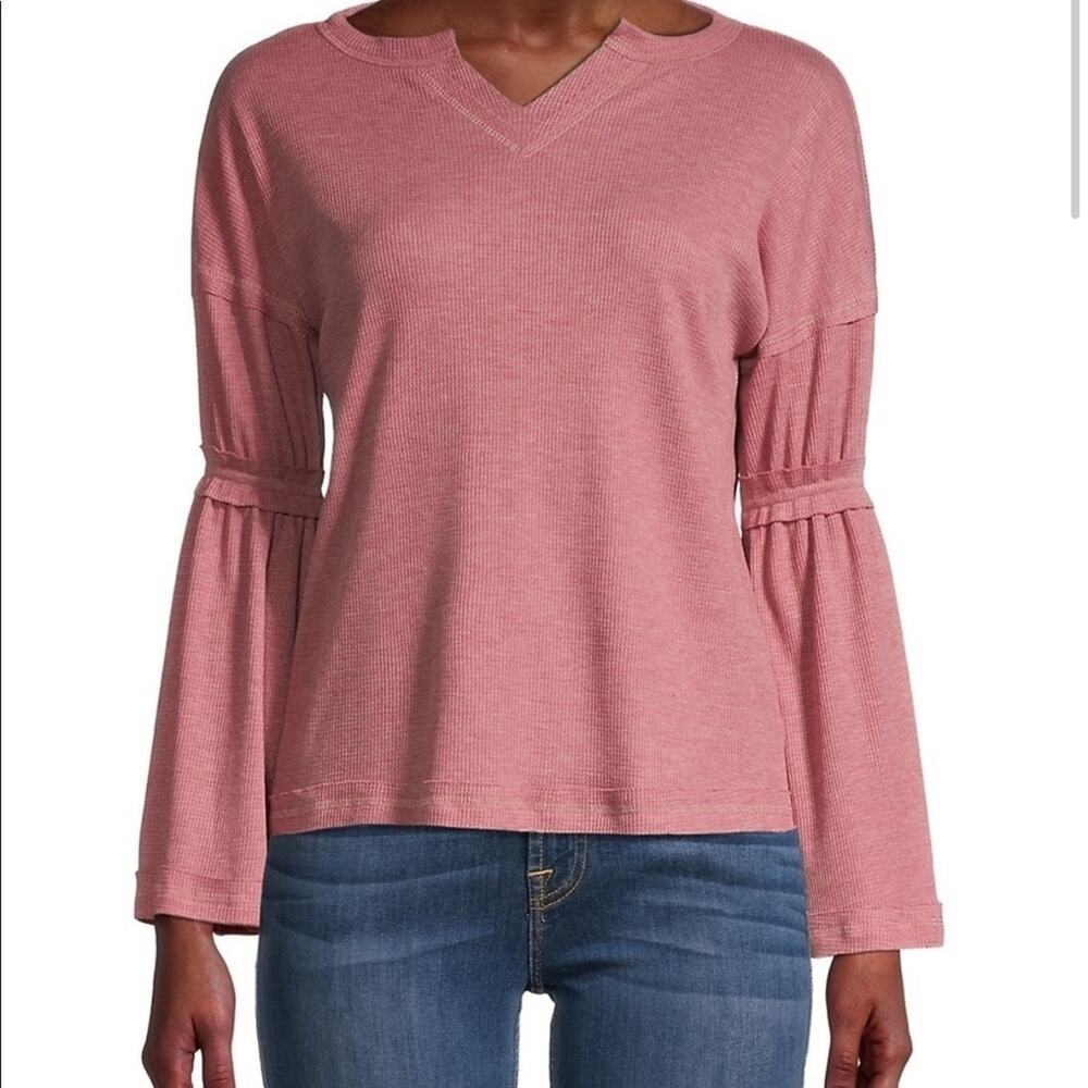Baea Thermal V Neck Long Flare Sleeve Blush, S, NWT